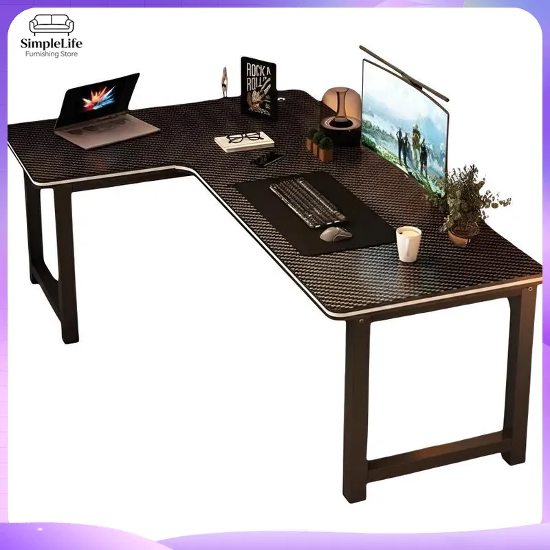 Dual Monitor Desk Setup - Narożne biurko gamingowe z półką do