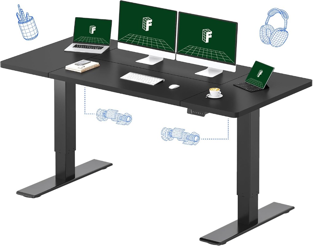 Dual Monitor Desk Setup - Biurko elektryczne FLEXISPOT, czarne | Podwójny