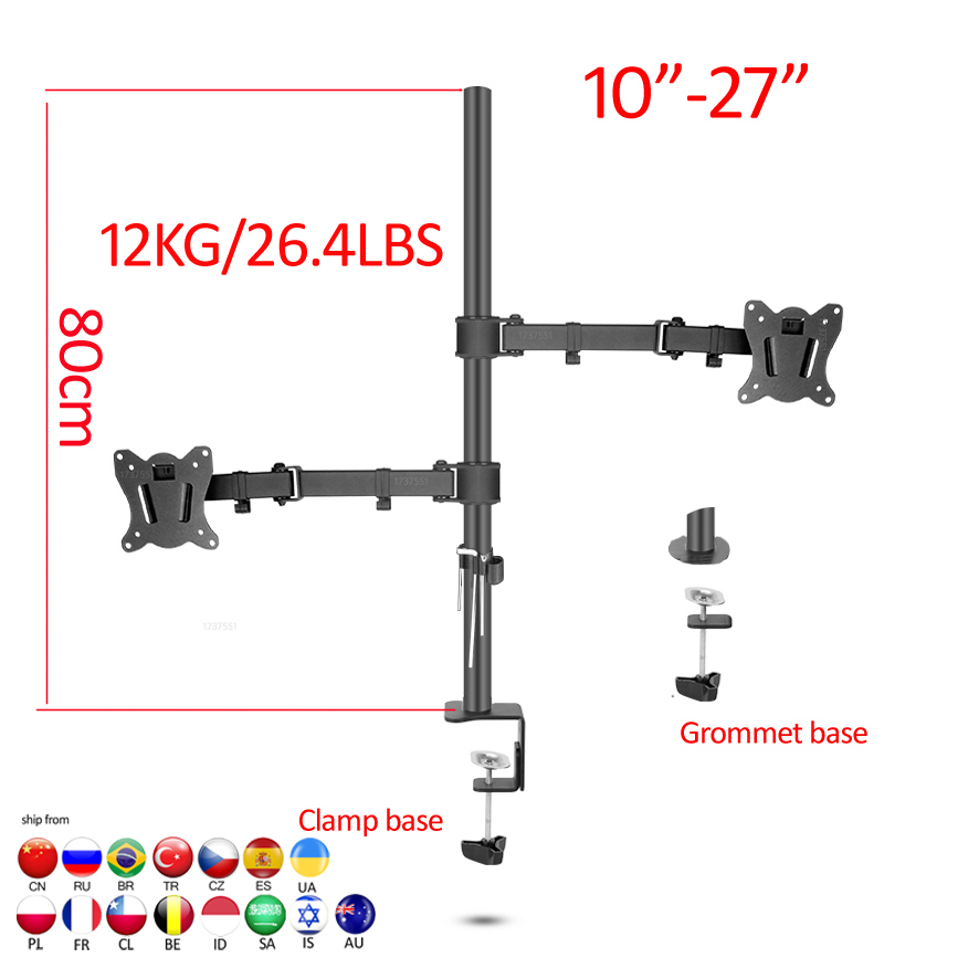 Dual Monitor Desk Setup - (80cm) DL-T902-280II Pełnowymiarowy, ruchomy uchwyt na
