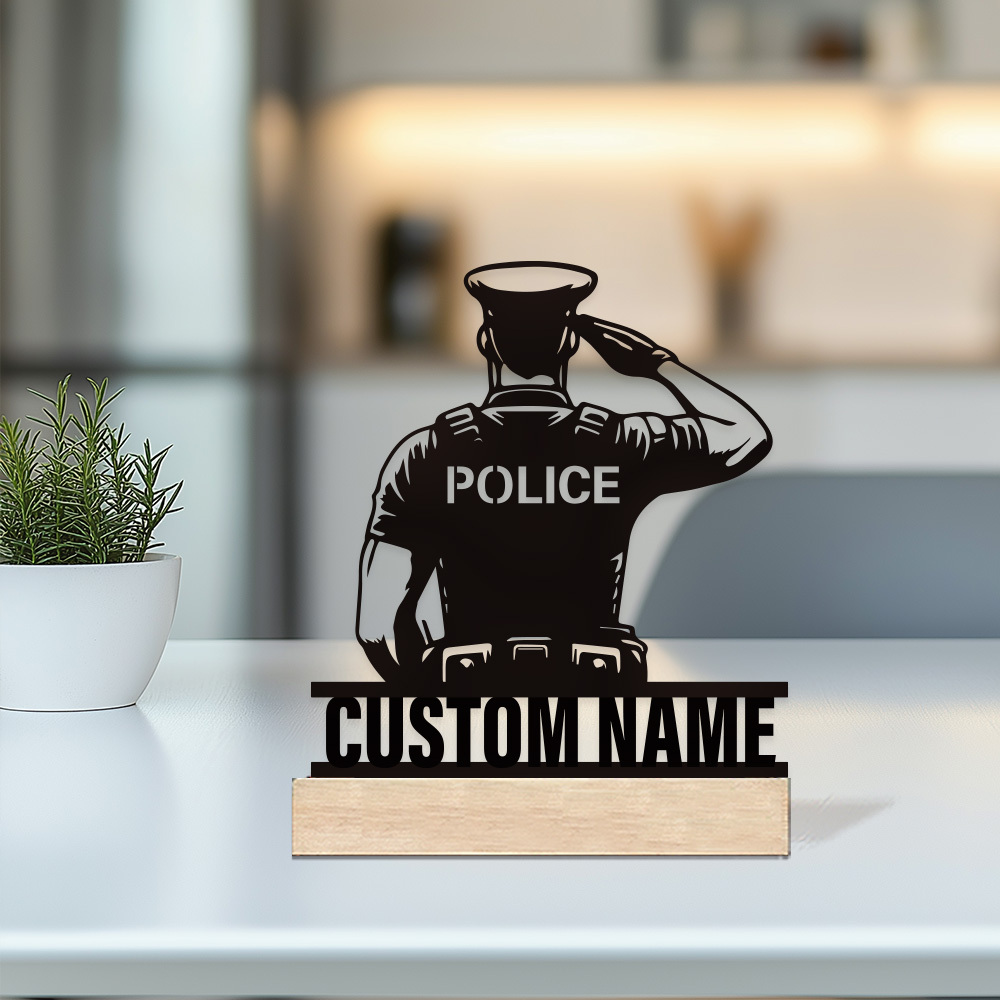 Desk Setup Modern - Personalizowana metalowa odznaka policyjna, tabliczka z